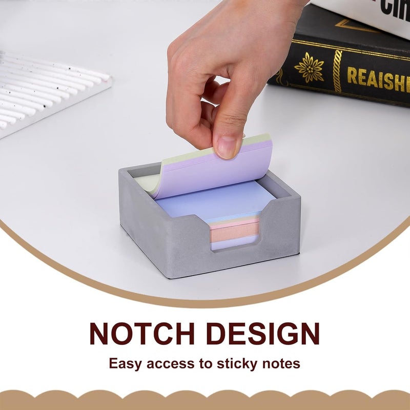 BAOHD Concrete Sticky Note Holder for 3x3 Inch Notes - Cement Self-Stick Note Memo Pad Holder Notepad Dispenser Organizer - Modern Desk Accessory for Office & Home, Gray - Image 5